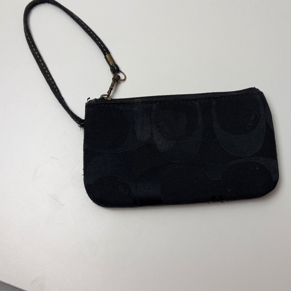 Coach Black Signature C Jacquard Small Wristlet Pouch Brass Hardware